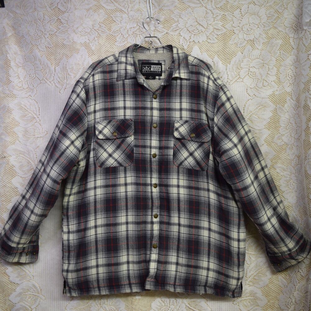 Canyon Guide Faux Sherpa Lined Shacket Jacket Mens Size Large Plaid Chore Coat